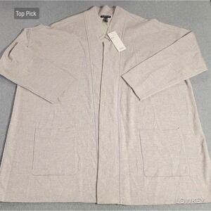Eileen Fisher Notch Collar Cardigan Pearl Merino Wool Blend Gray Size 3X NEW